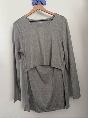 Quince Medium Maternity & Nursing Long Sleeve Relaxed Fit Tee Heather Grey